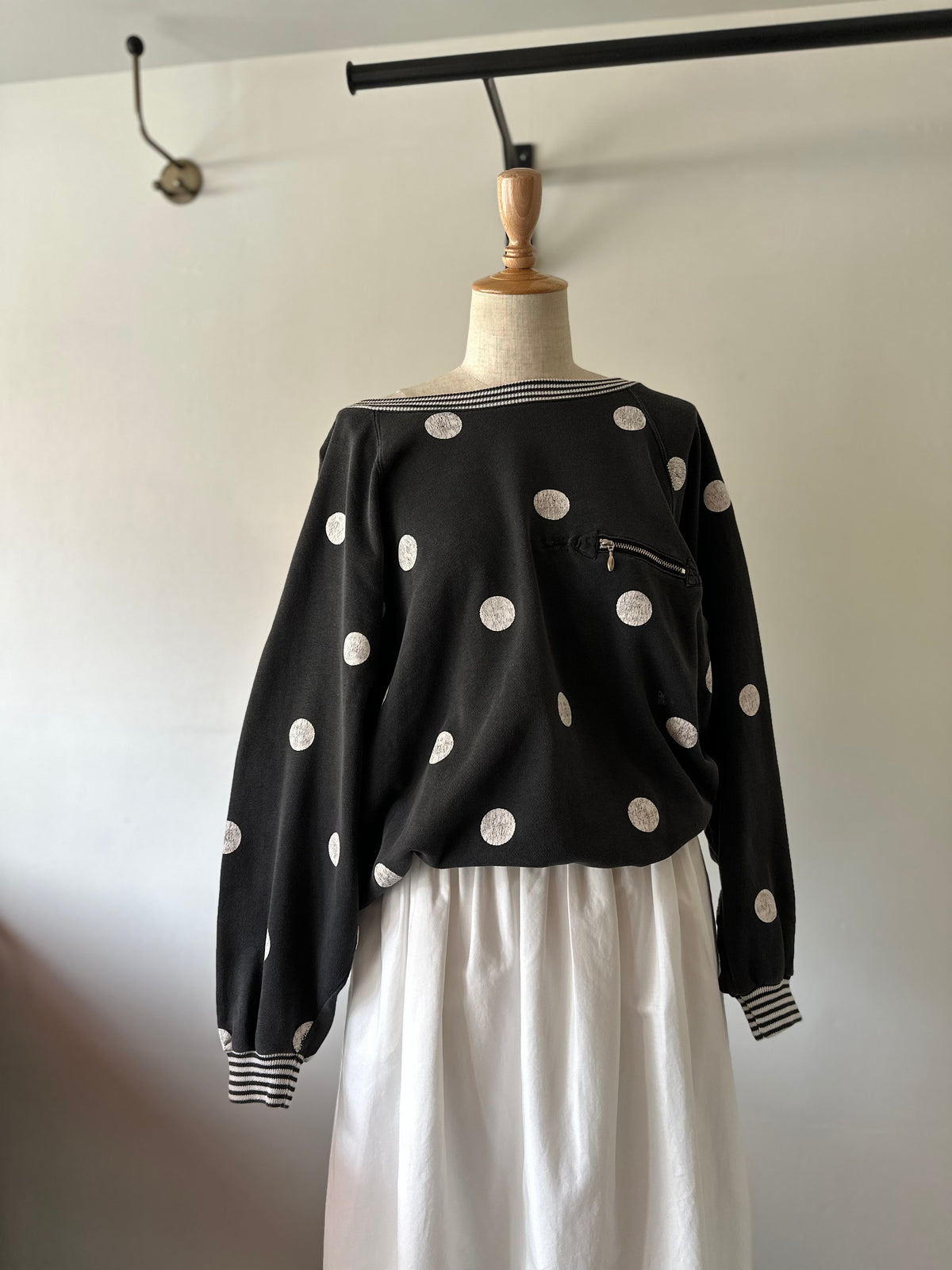 dots stripe dolman sleeve tops