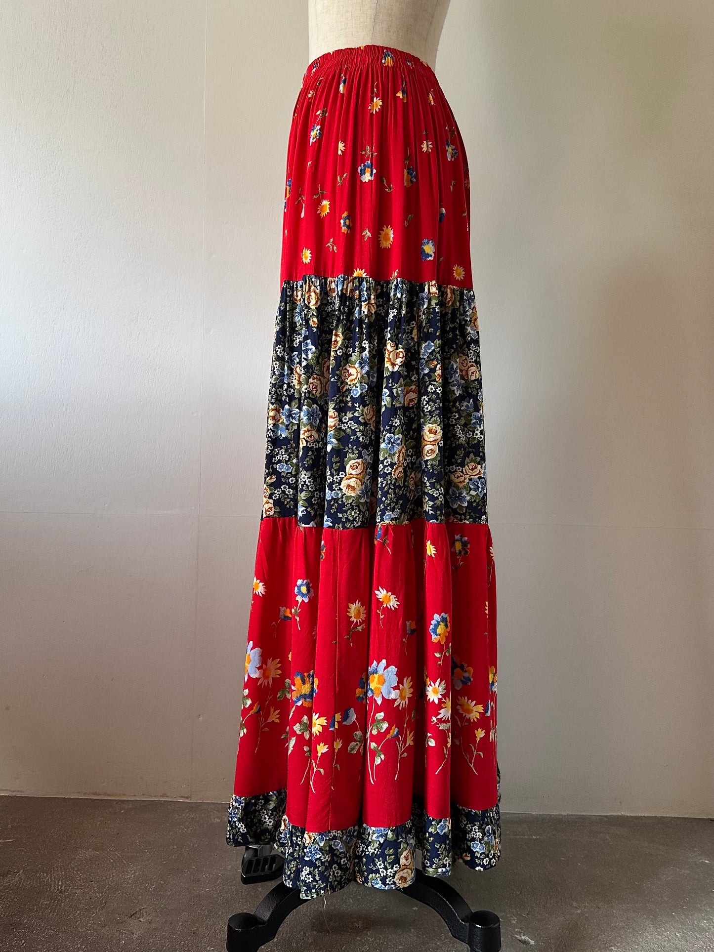 floral tiered maxi skirt