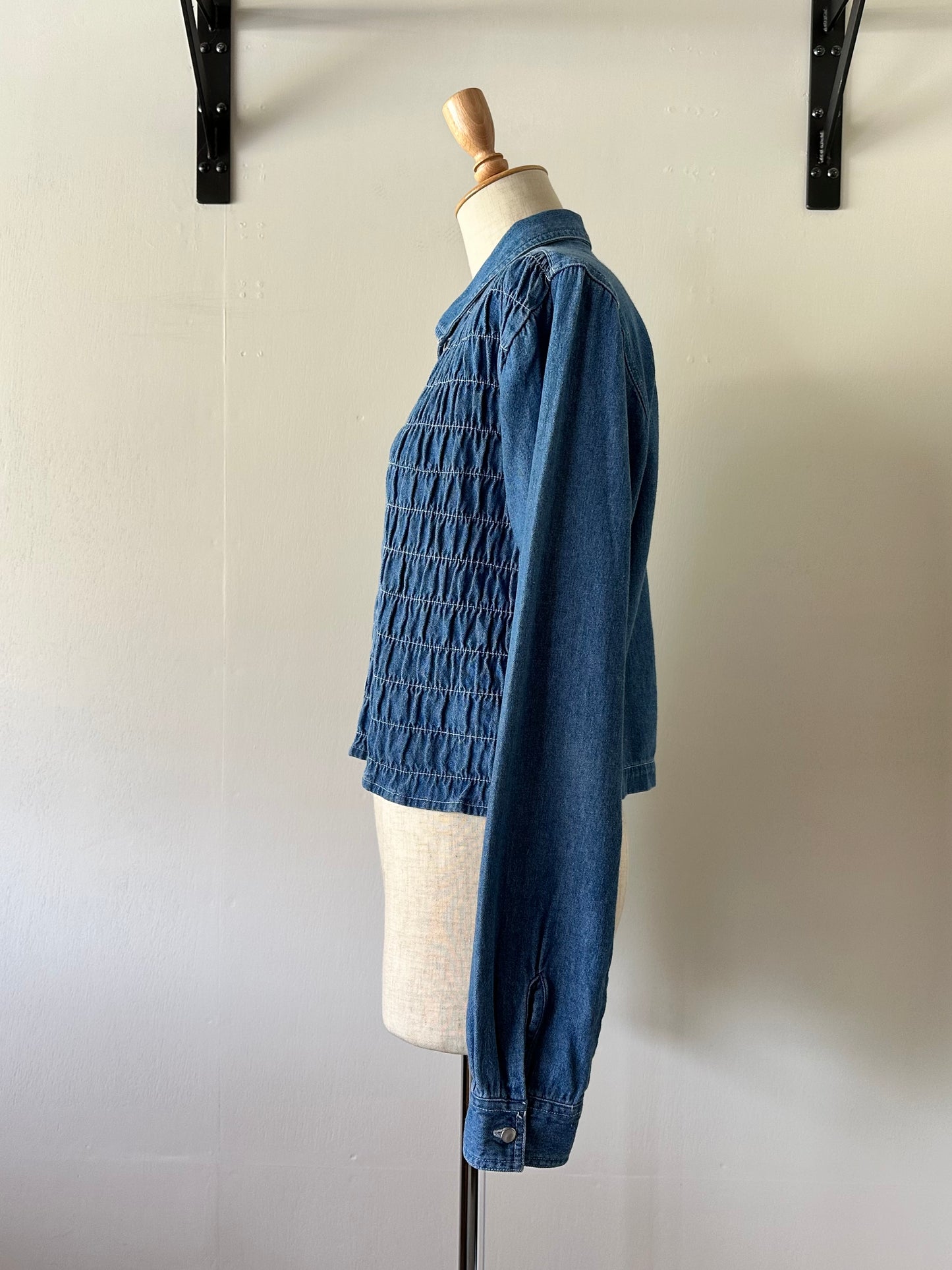 zip up shirring shirt