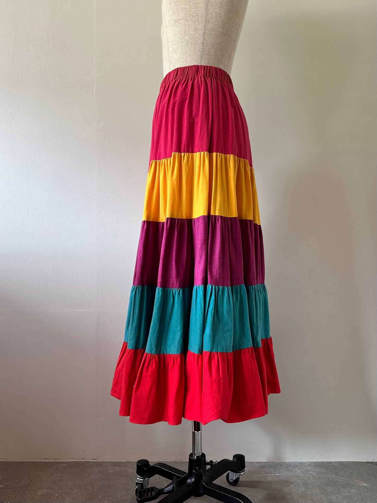 multicolored tiered skirt
