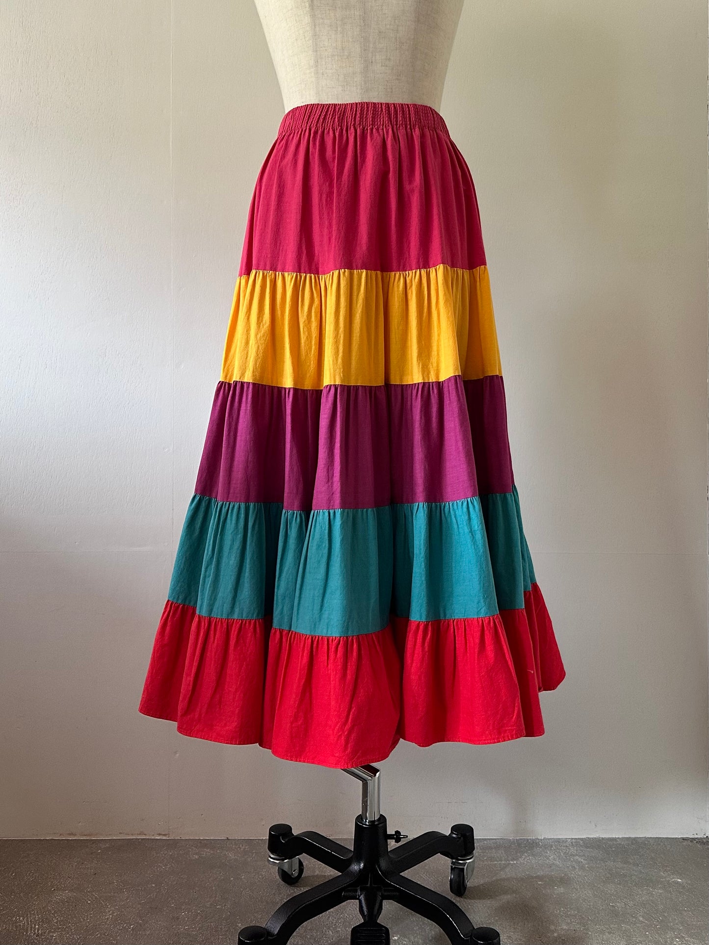 multicolored tiered skirt