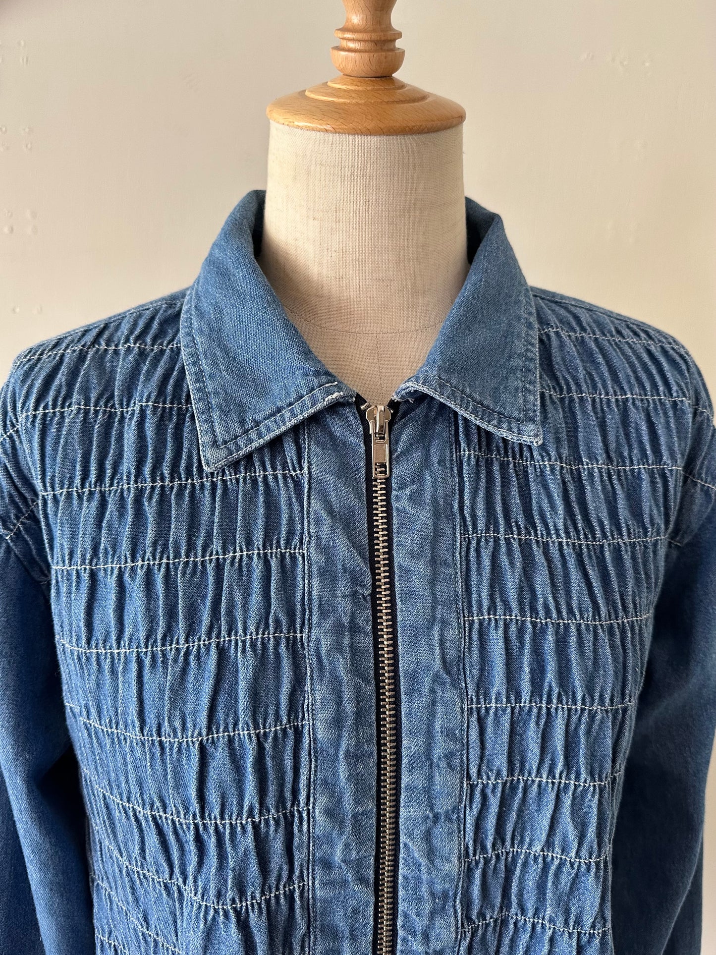 zip up shirring shirt