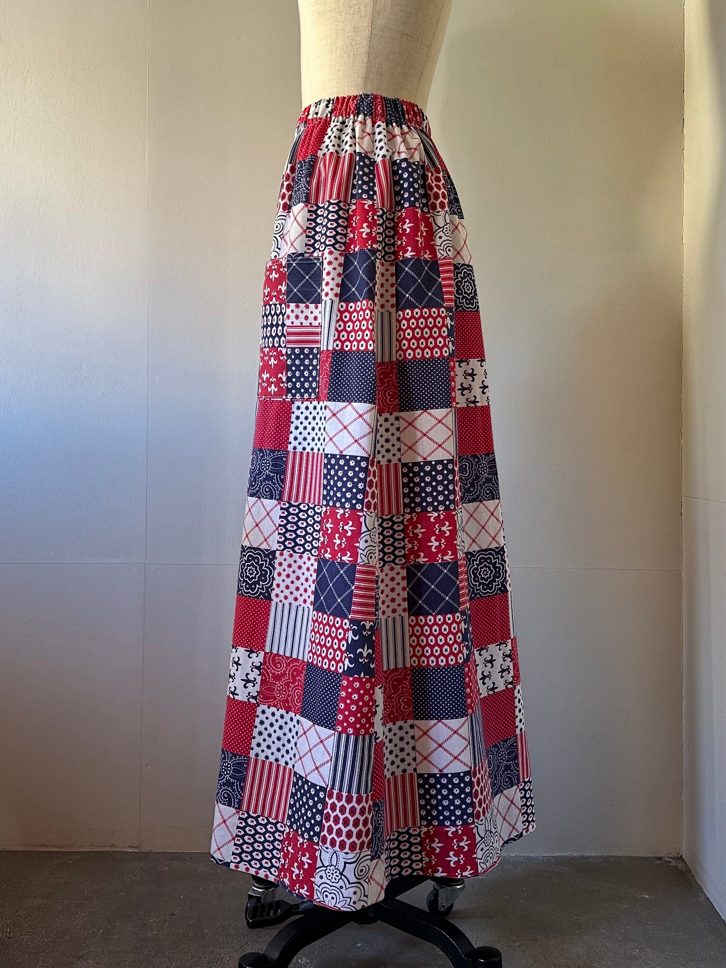 patchwork pattern maxi skirt