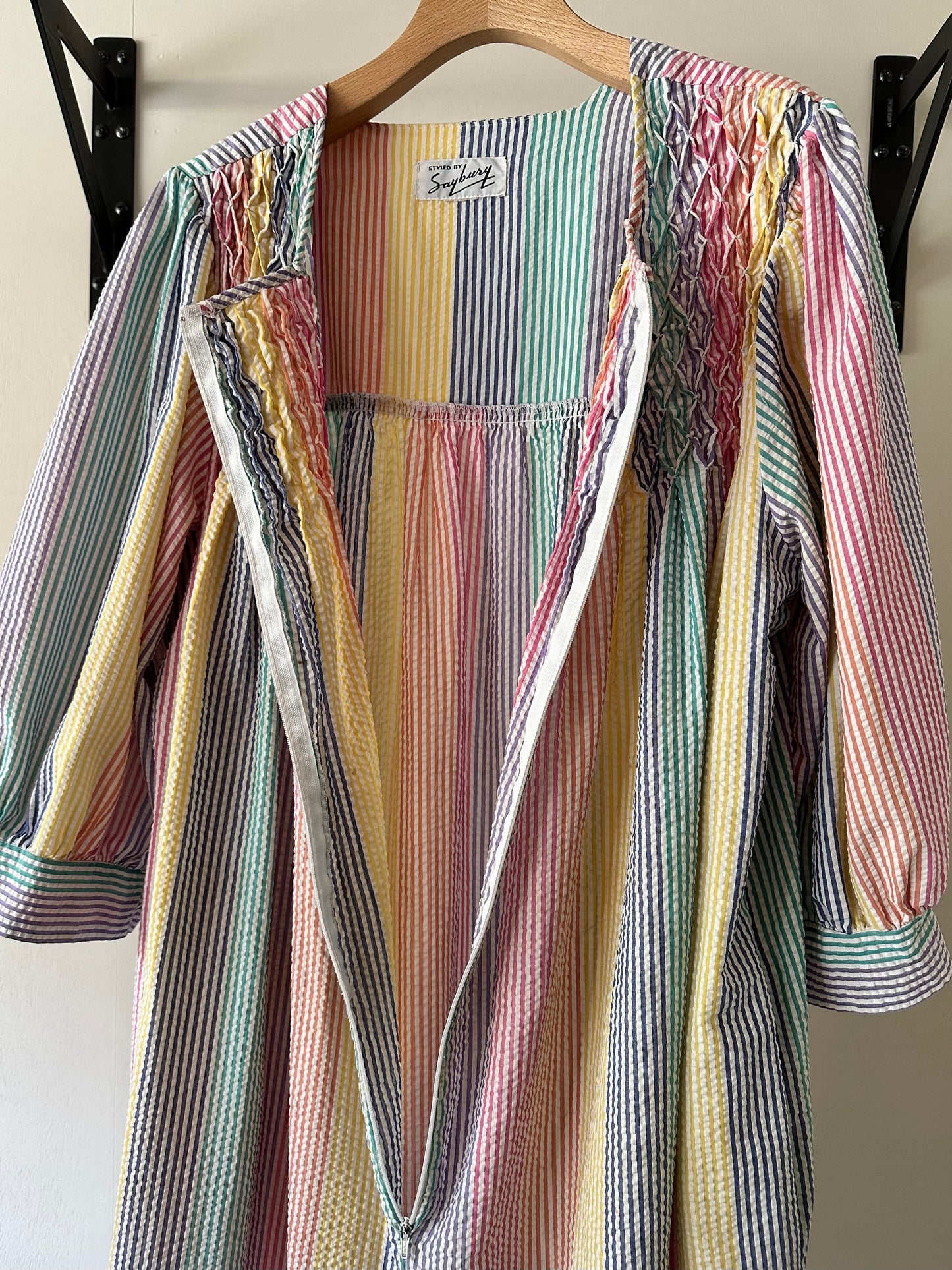 seersucker stripe zip up dress