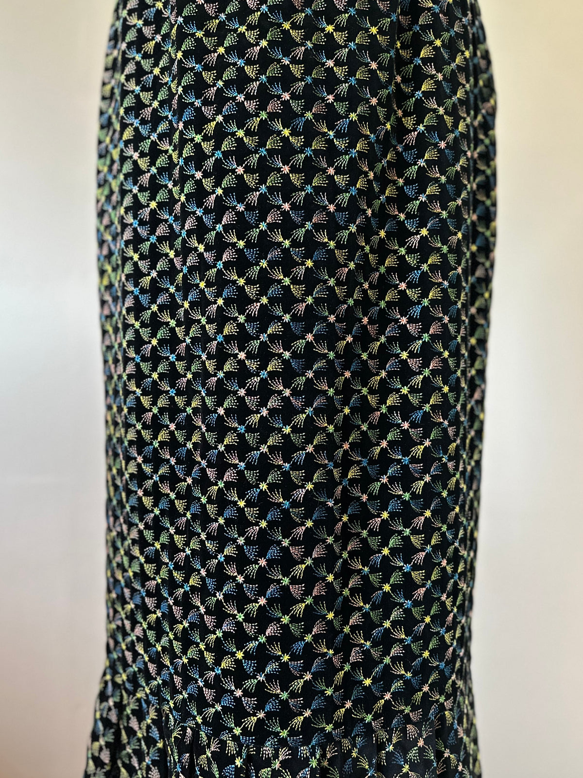 embroidery velvet maxi skirt