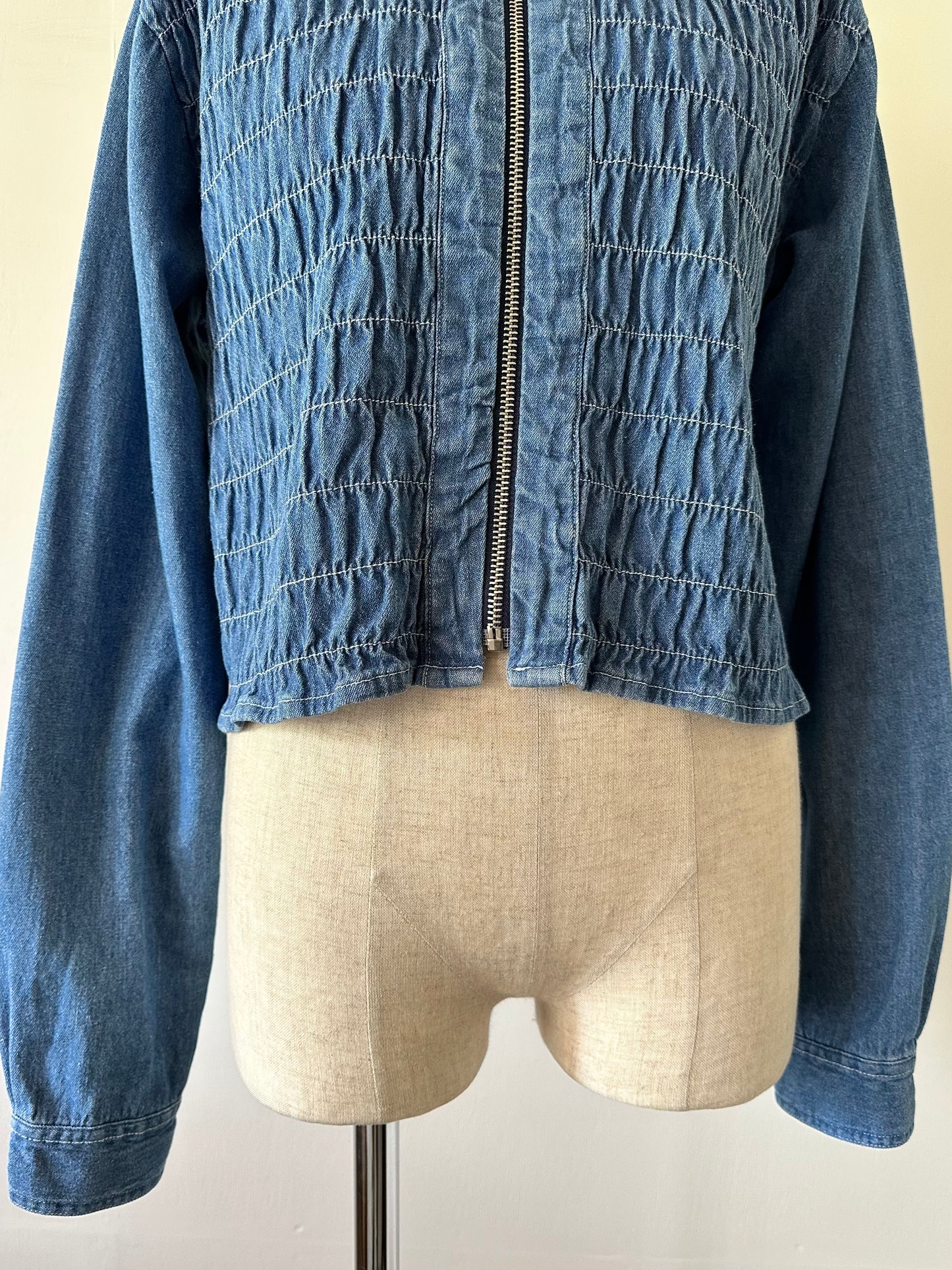 zip up shirring shirt