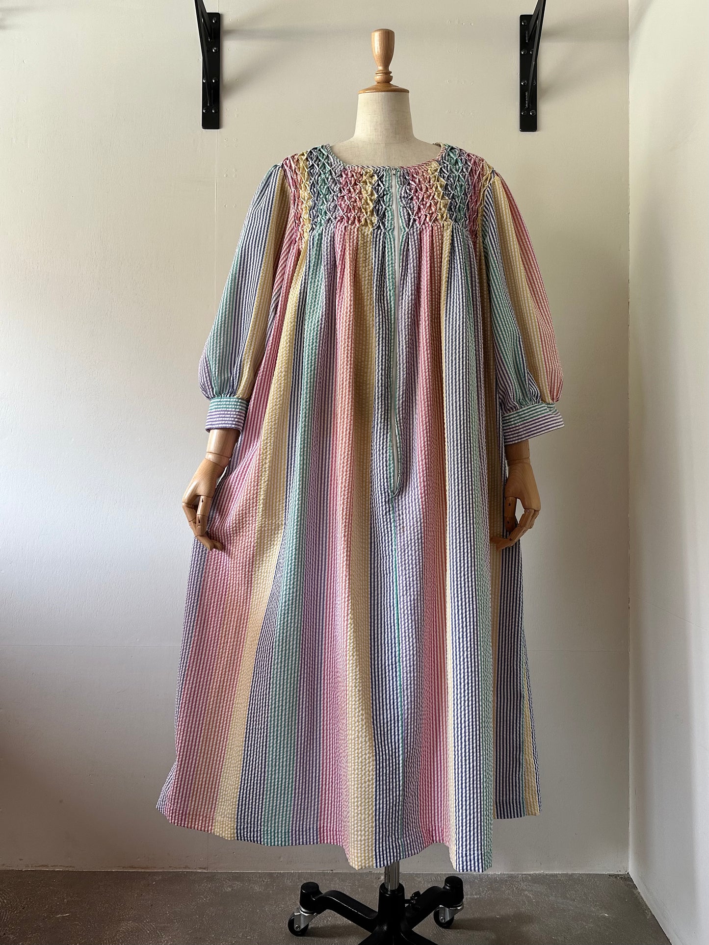 seersucker stripe zip up dress
