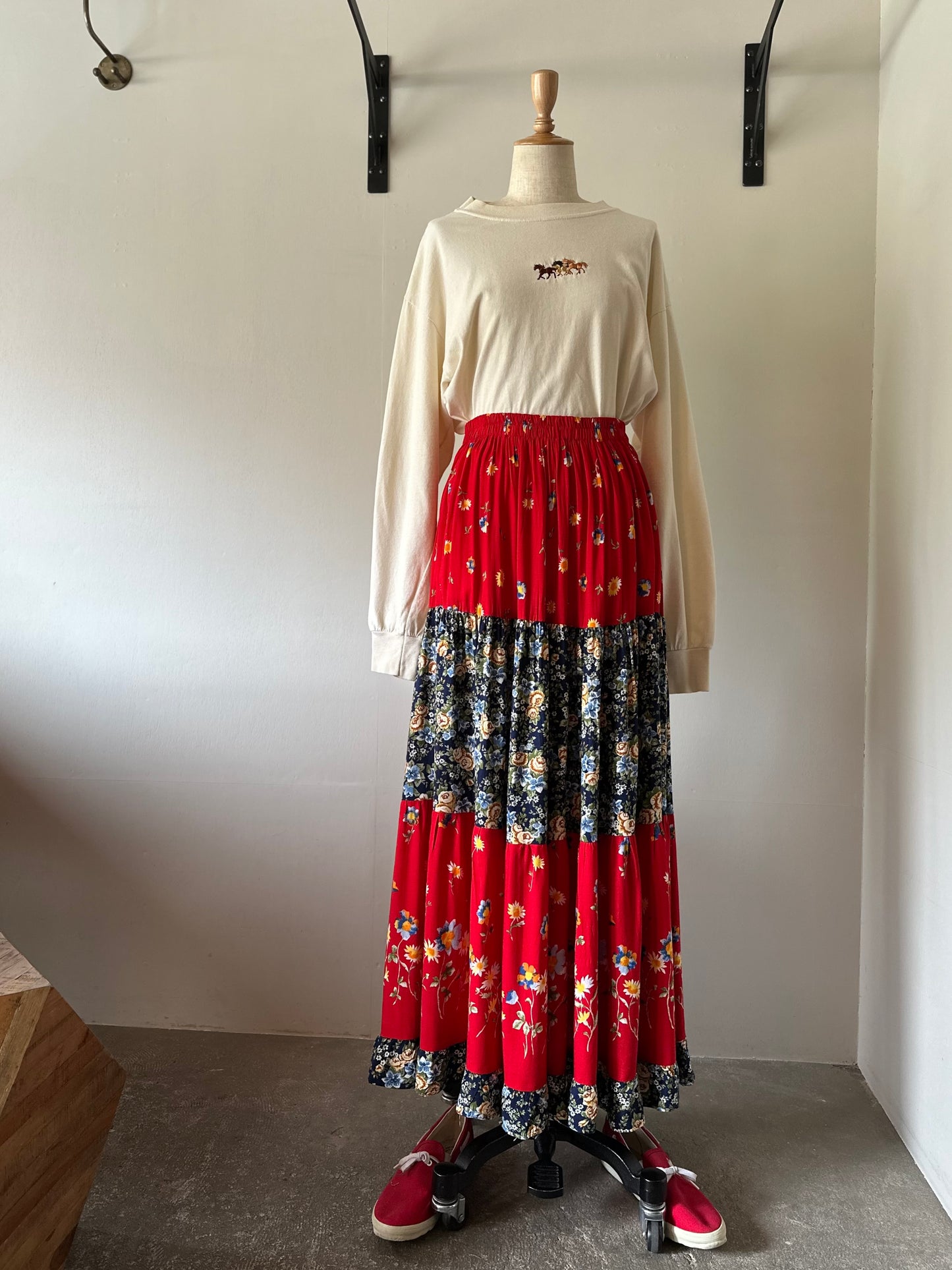 floral tiered maxi skirt