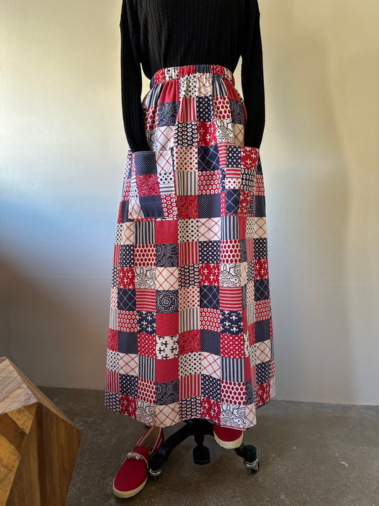 patchwork pattern maxi skirt