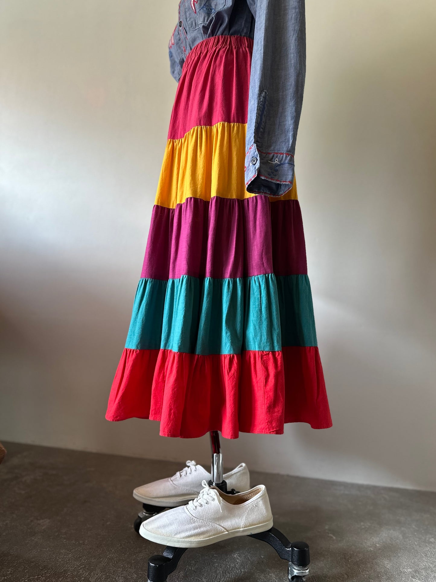 multicolored tiered skirt
