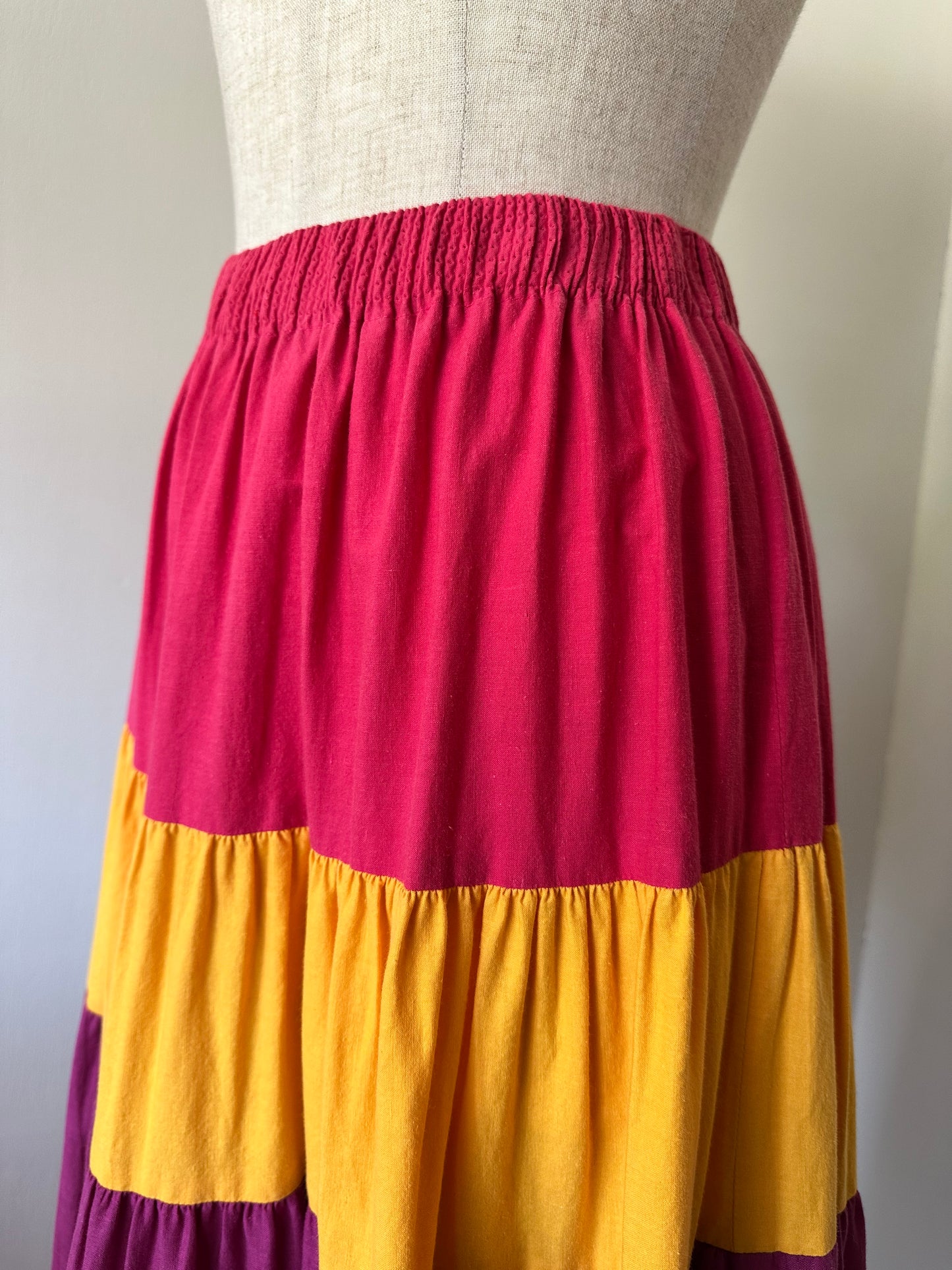 multicolored tiered skirt