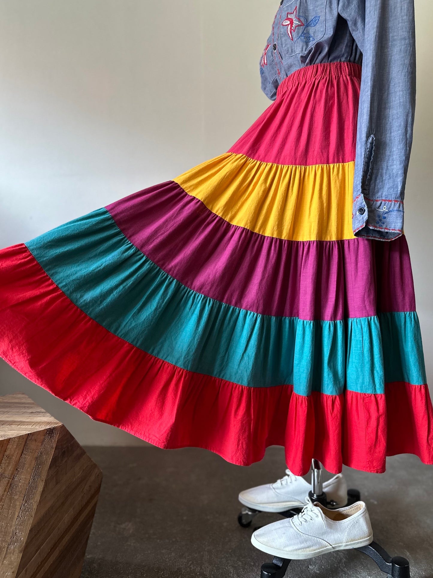 multicolored tiered skirt