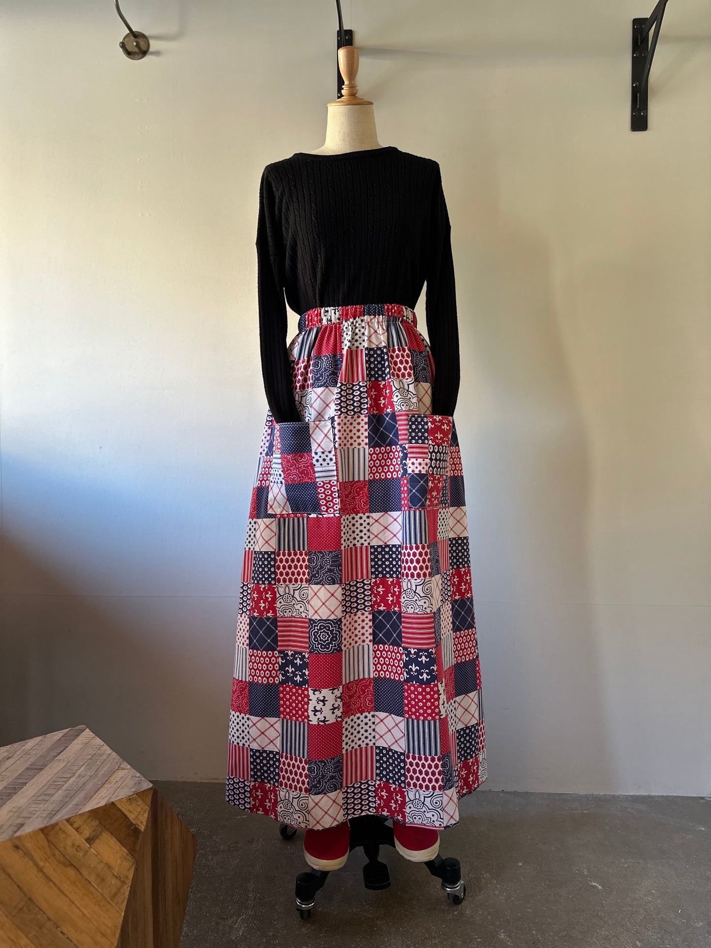 patchwork pattern maxi skirt