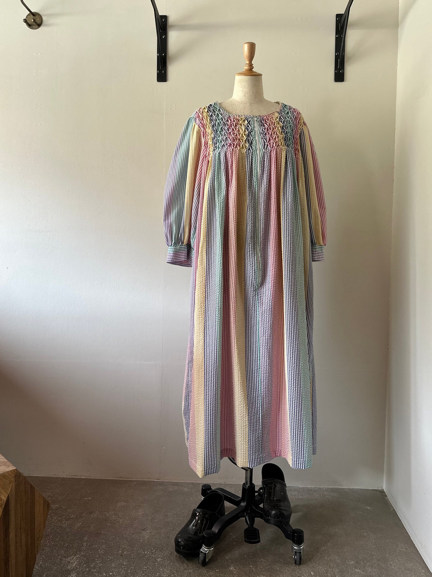 seersucker stripe zip up dress