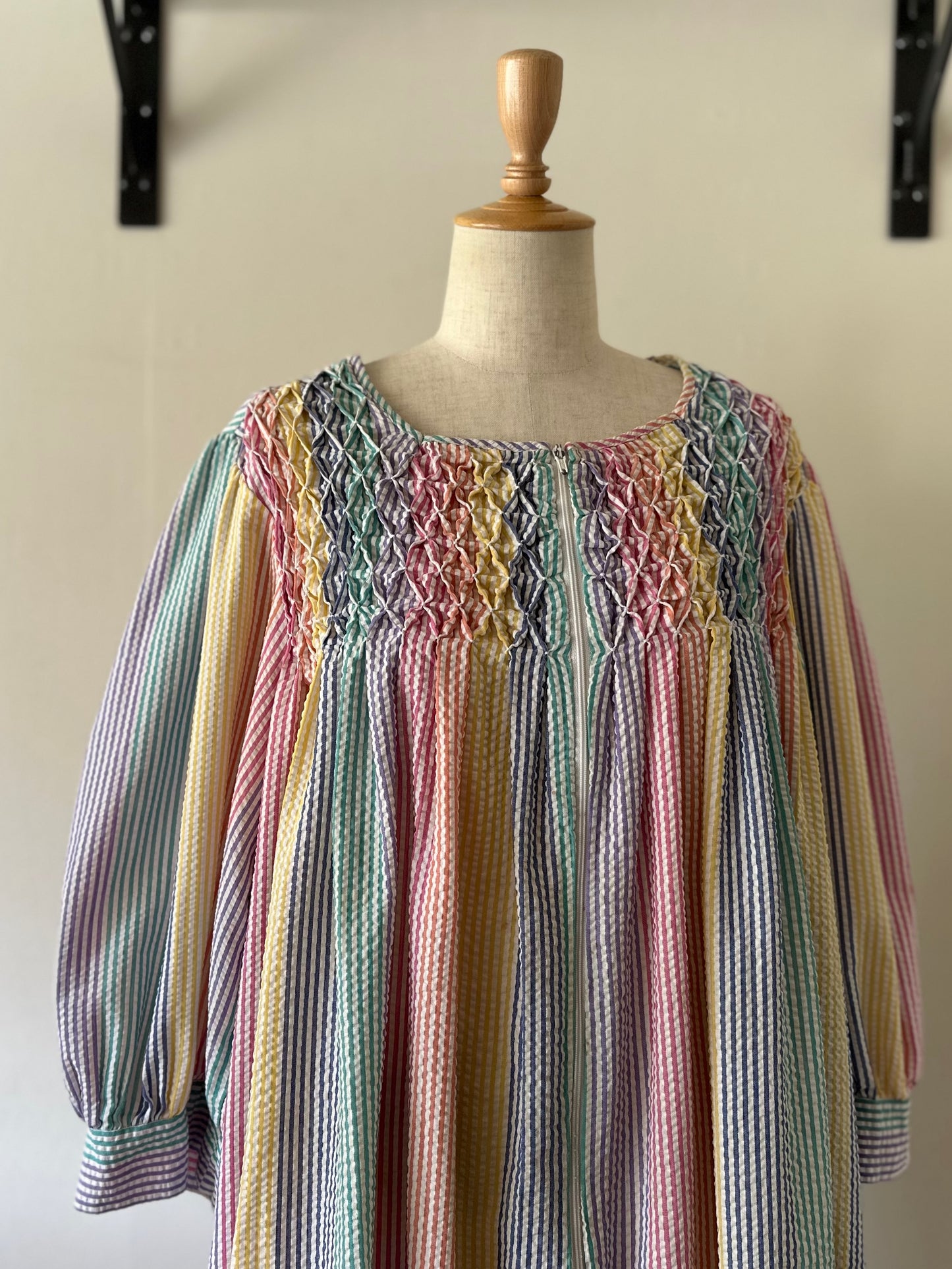 seersucker stripe zip up dress