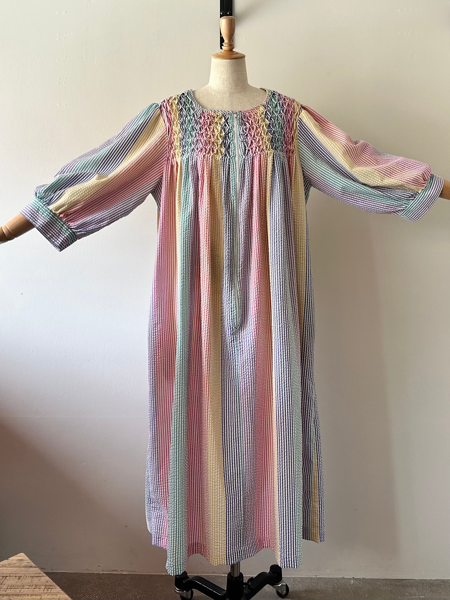 seersucker stripe zip up dress