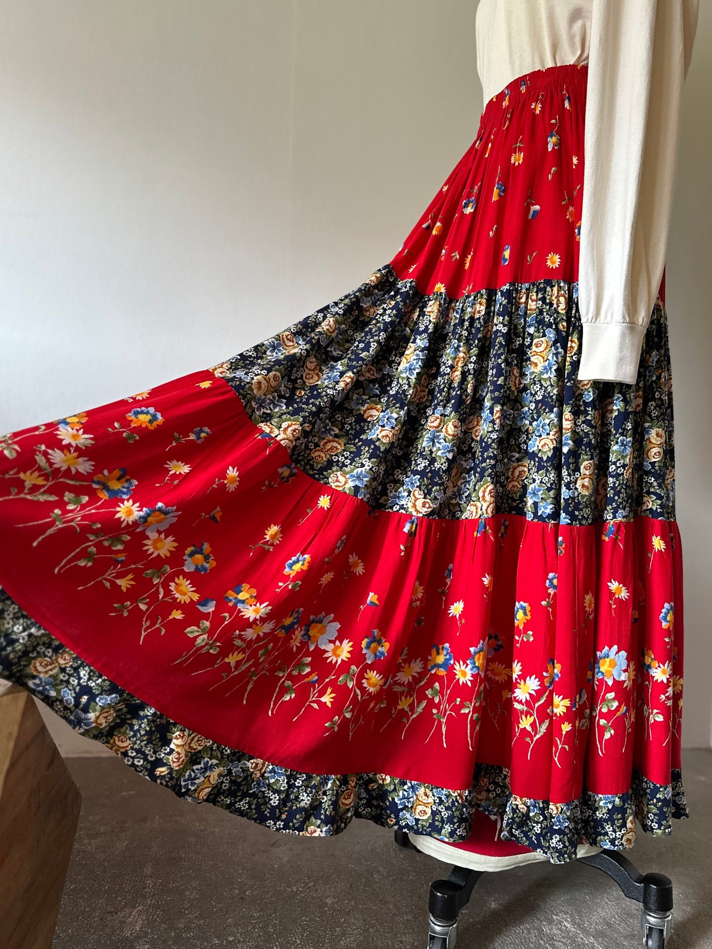 floral tiered maxi skirt