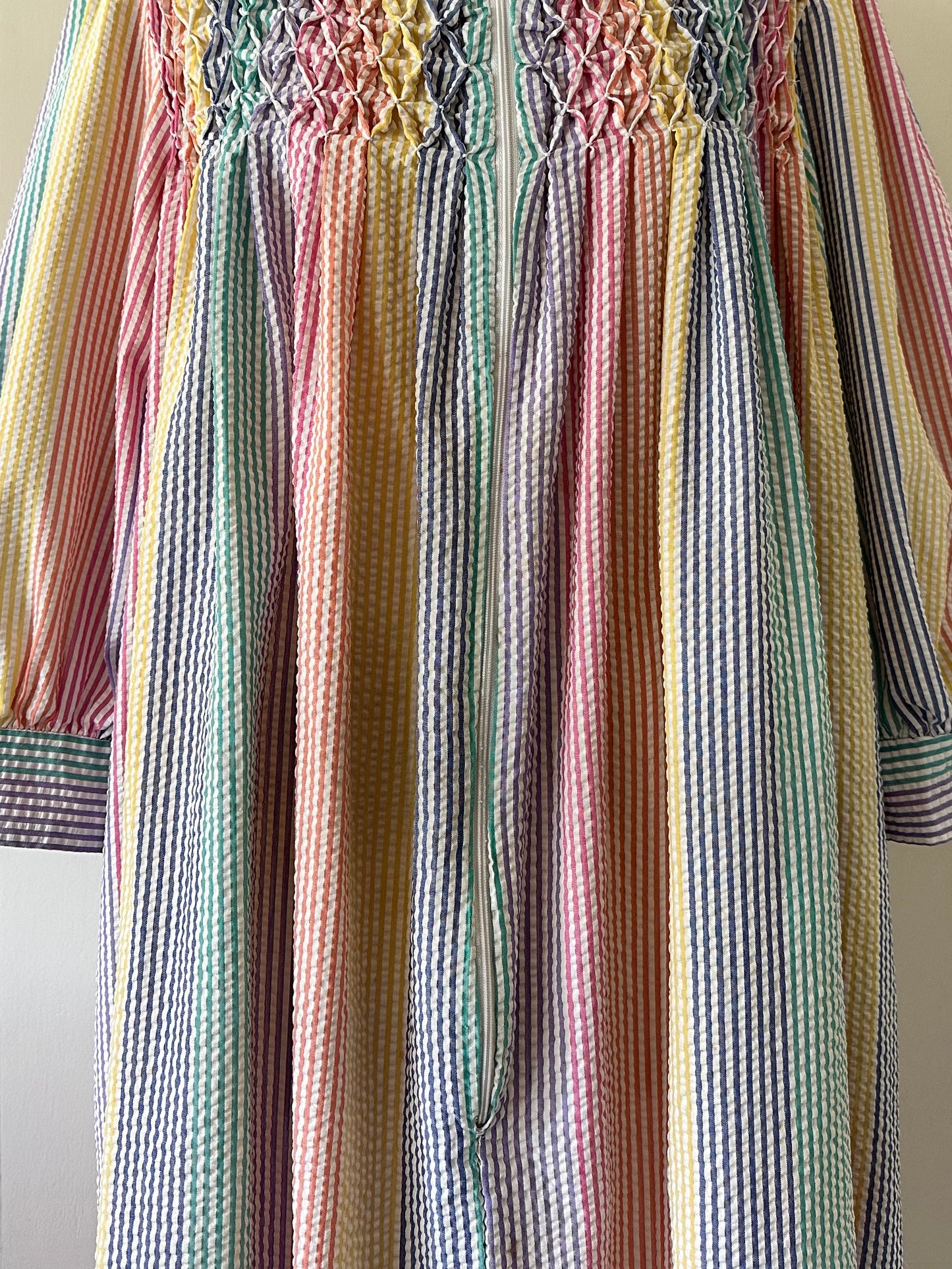 seersucker stripe zip up dress