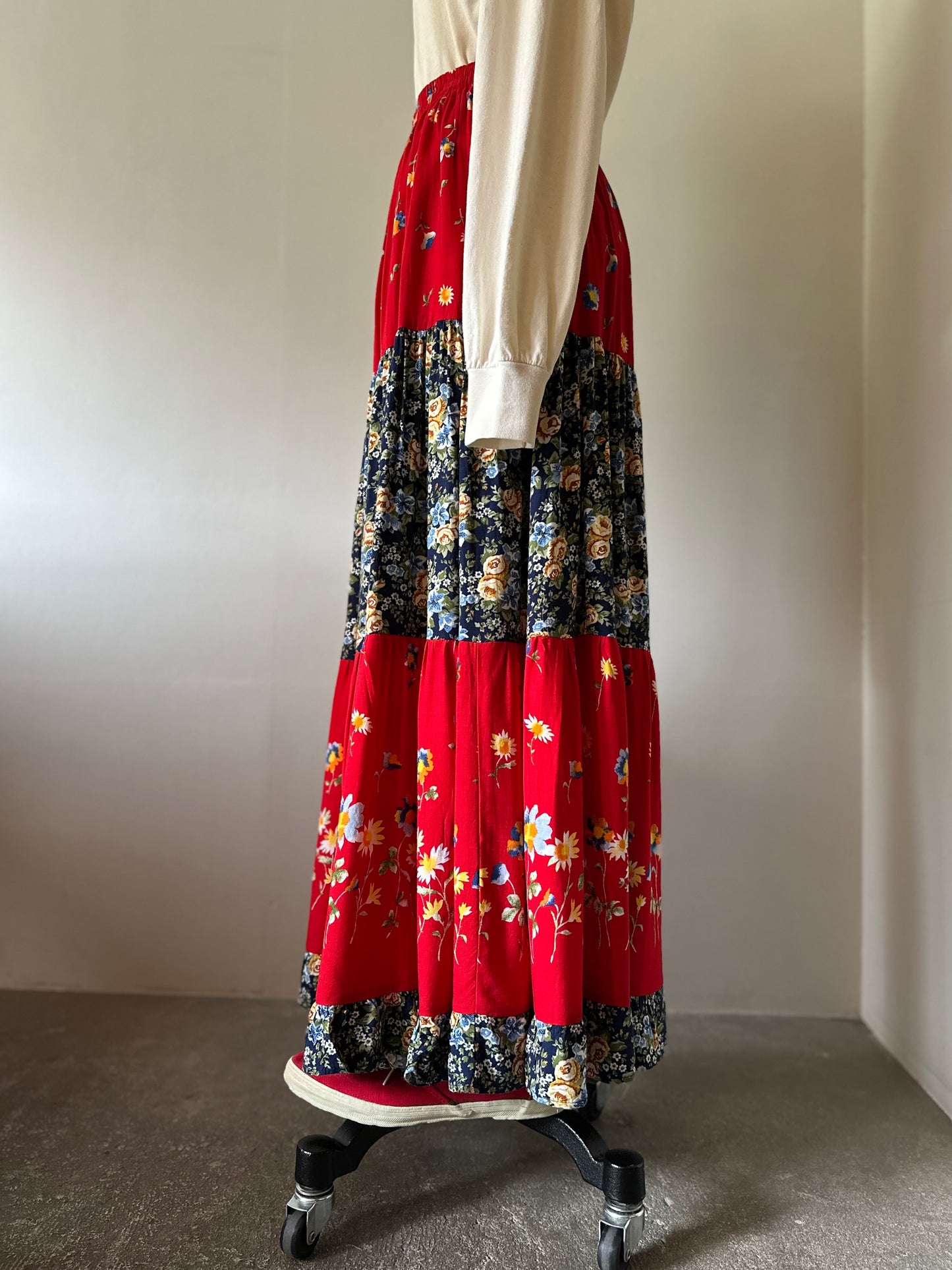 floral tiered maxi skirt
