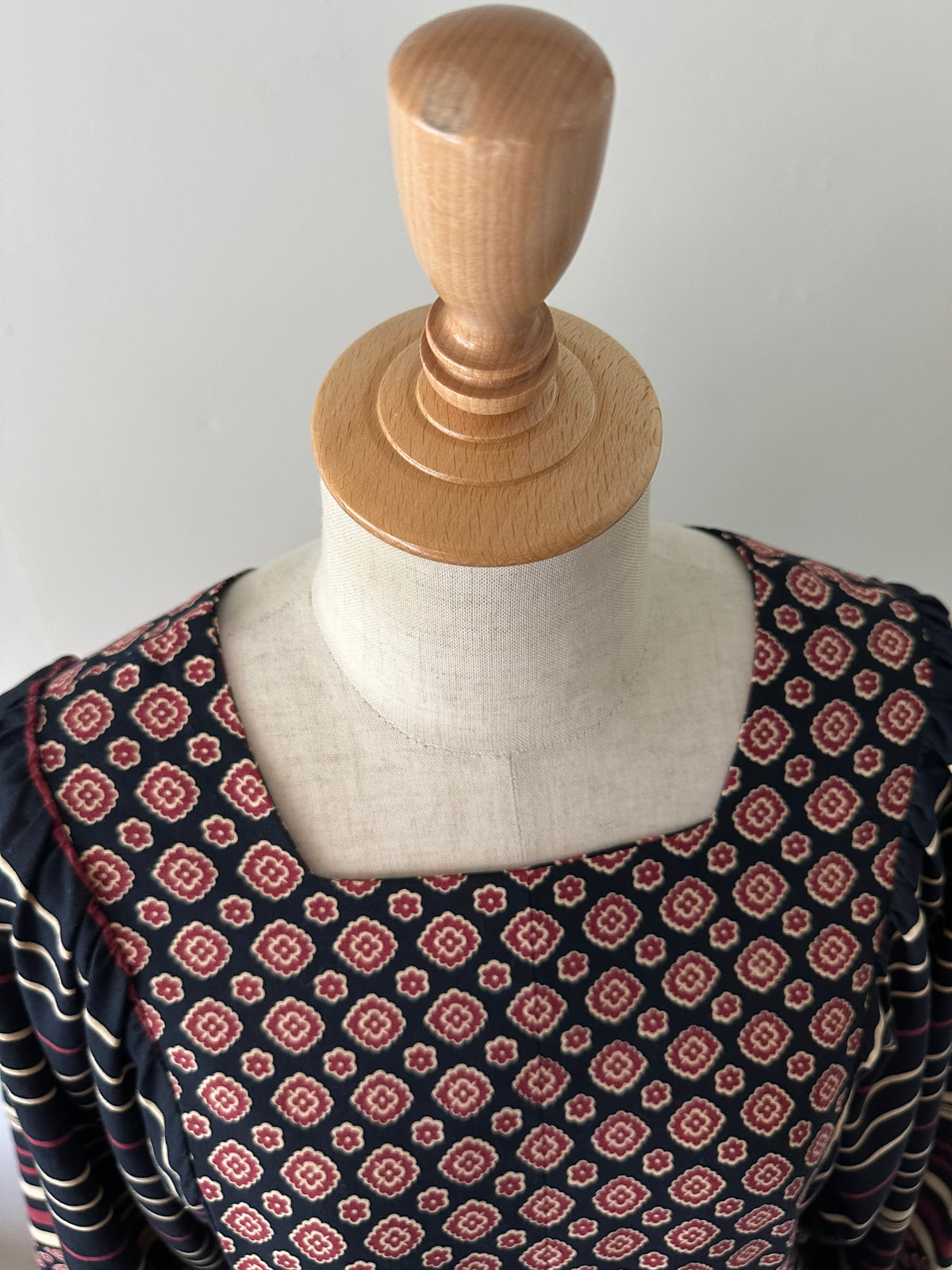 floral×stripe wide sleeve dress