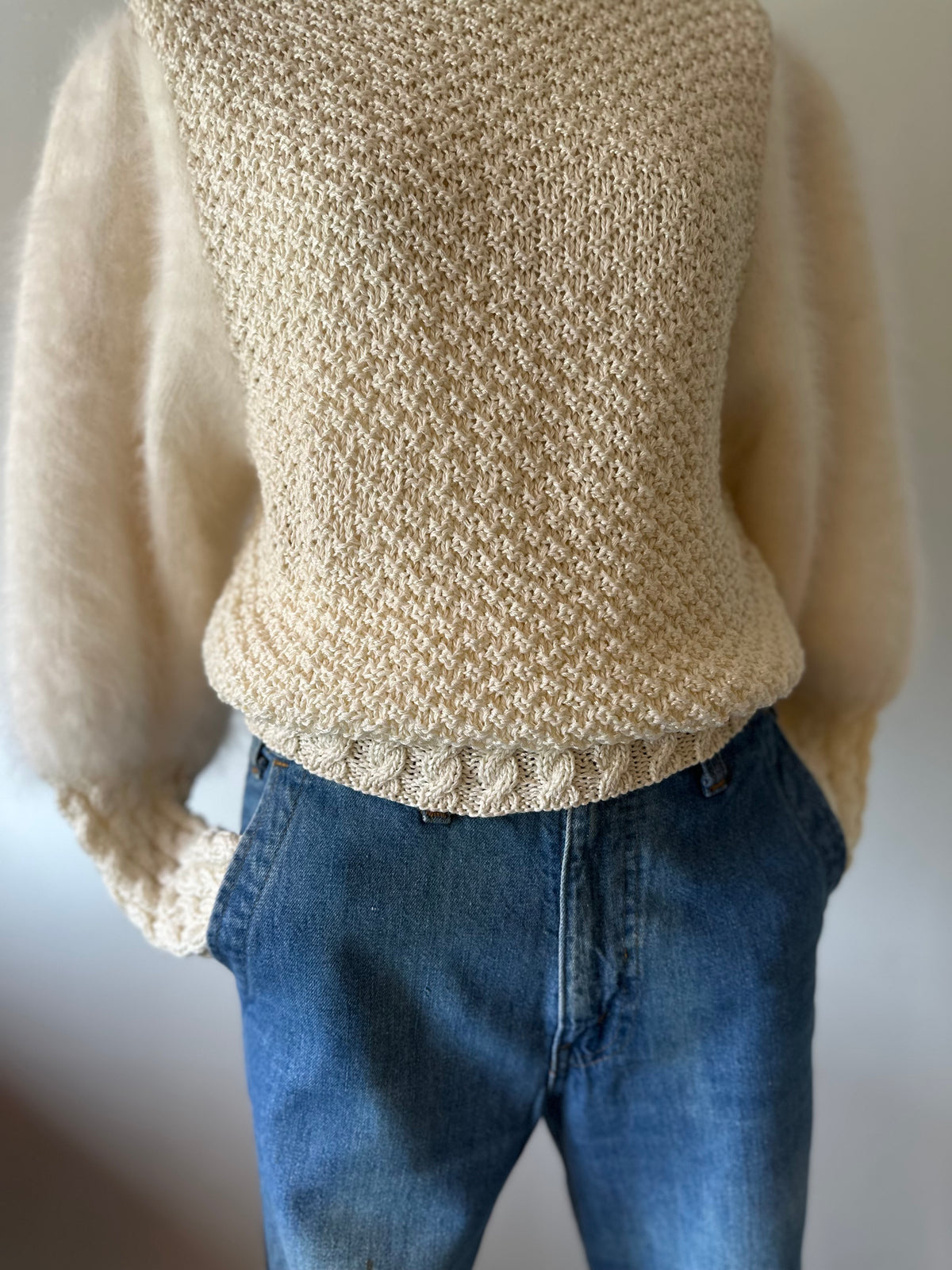 fur sleeve design knit tops